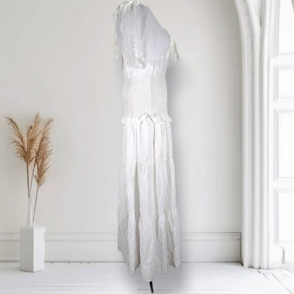 White Nap Dress Cottagecore Coquette Maxi Puff Sleeve Open Back L Skylar Rose - Picture 5 of 16